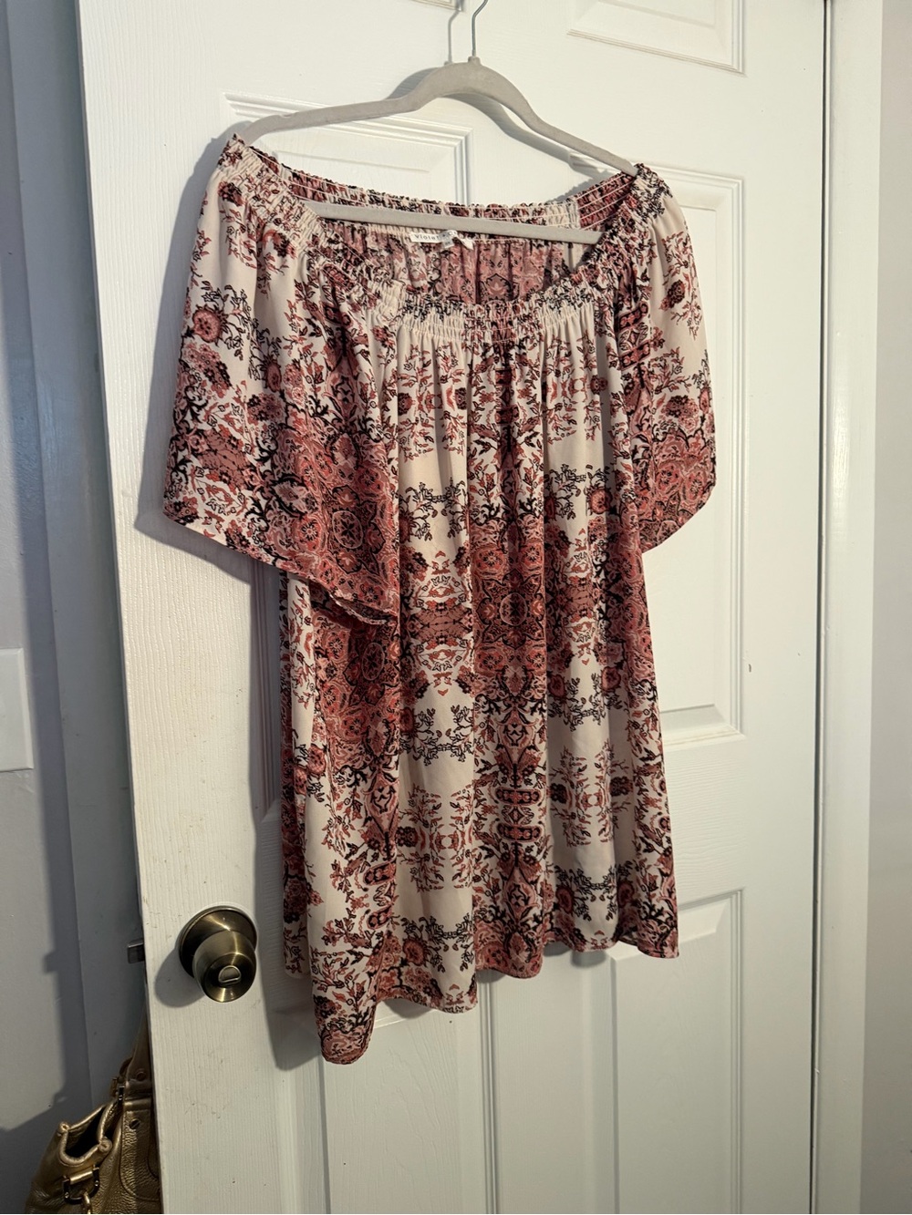 Violet & Claire Cream and Rust Floral Off-Shoulder Tunic